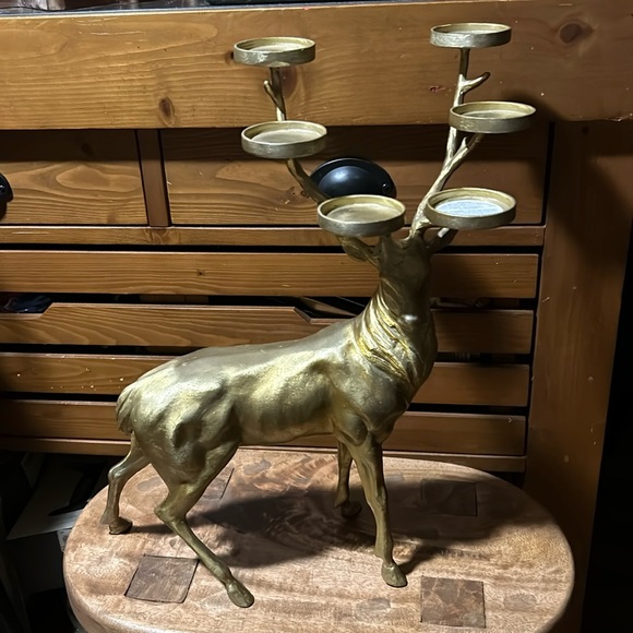 Pottery Barn RARE Gold Reindeer Votive Candle Holder